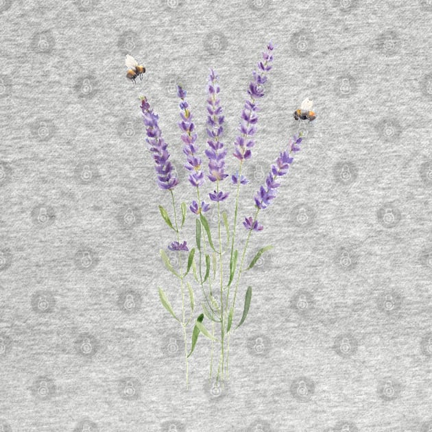 Watercolor lavender and bumble bees. by InnaPatiutko